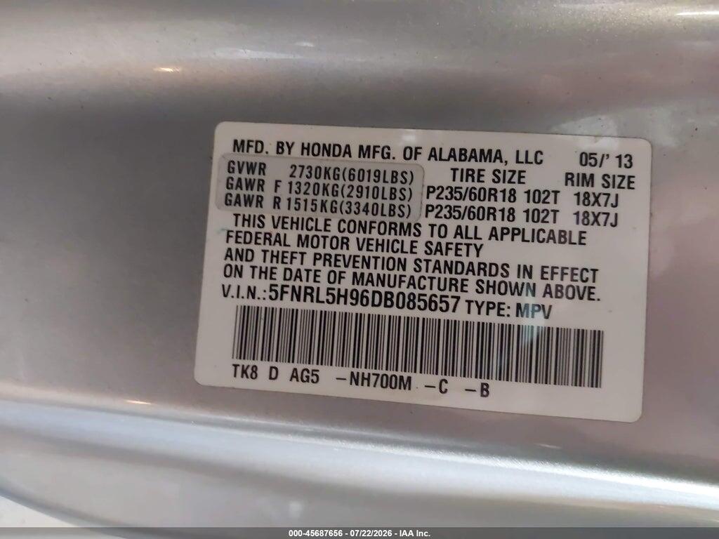 5FNRL5H96DB085657 2013 HONDA ODYSSEY photo no. 9