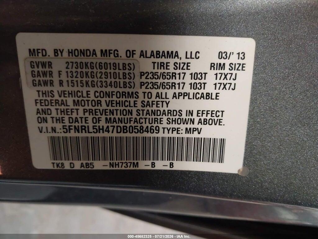 5FNRL5H47DB058469 2013 HONDA ODYSSEY photo no. 9