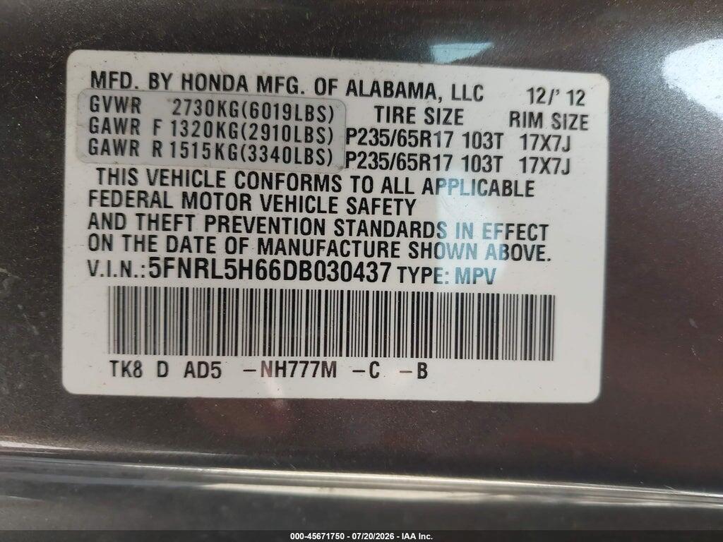 5FNRL5H66DB030437 2013 HONDA ODYSSEY photo no. 9