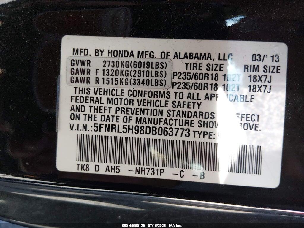 5FNRL5H98DB063773 2013 HONDA ODYSSEY photo no. 9