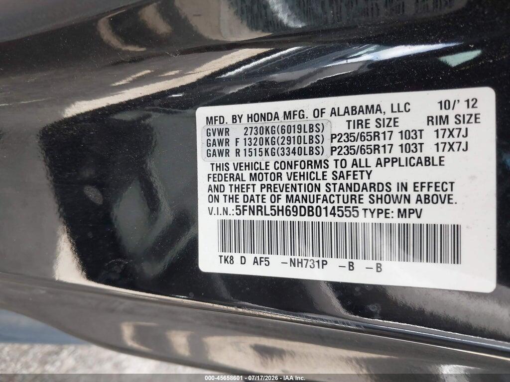 5FNRL5H69DB014555 2013 HONDA ODYSSEY photo no. 9