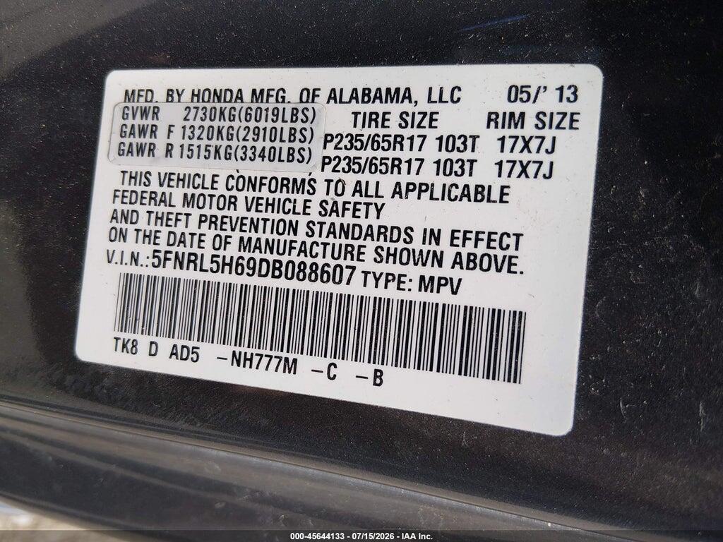 5FNRL5H69DB088607 2013 HONDA ODYSSEY photo no. 9