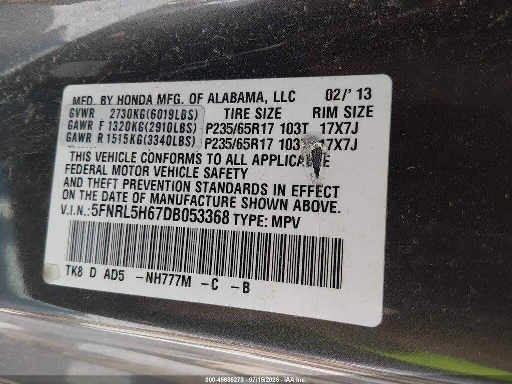 5FNRL5H67DB053368 2013 HONDA ODYSSEY photo no. 9