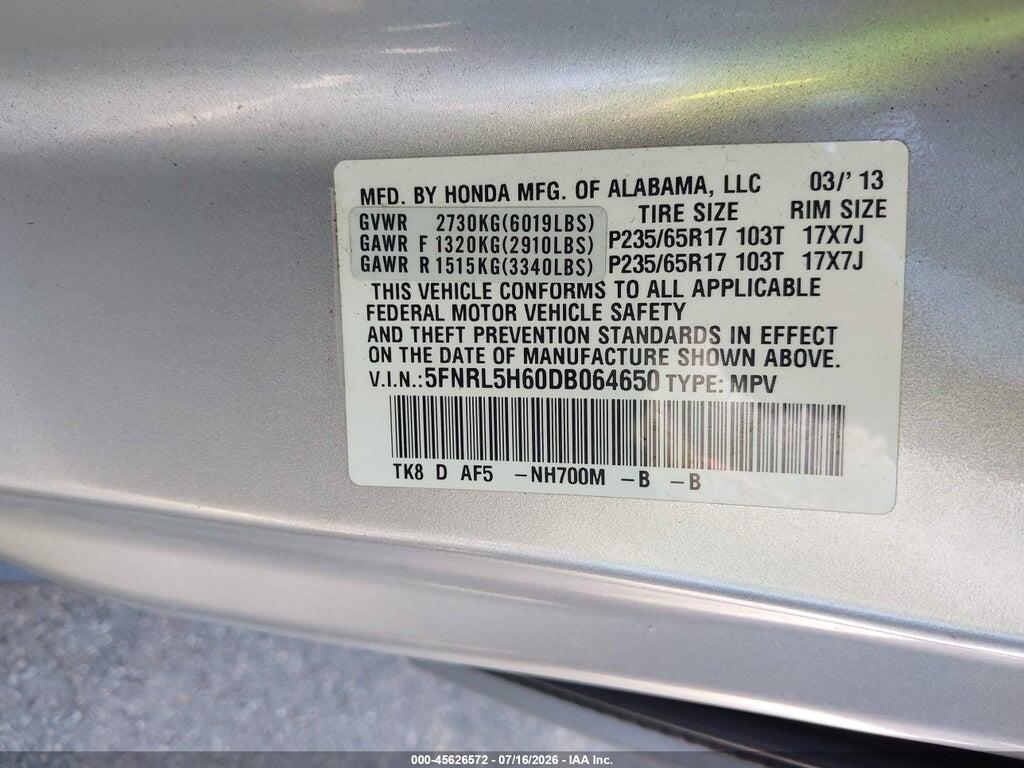 5FNRL5H60DB064650 2013 HONDA ODYSSEY photo no. 9