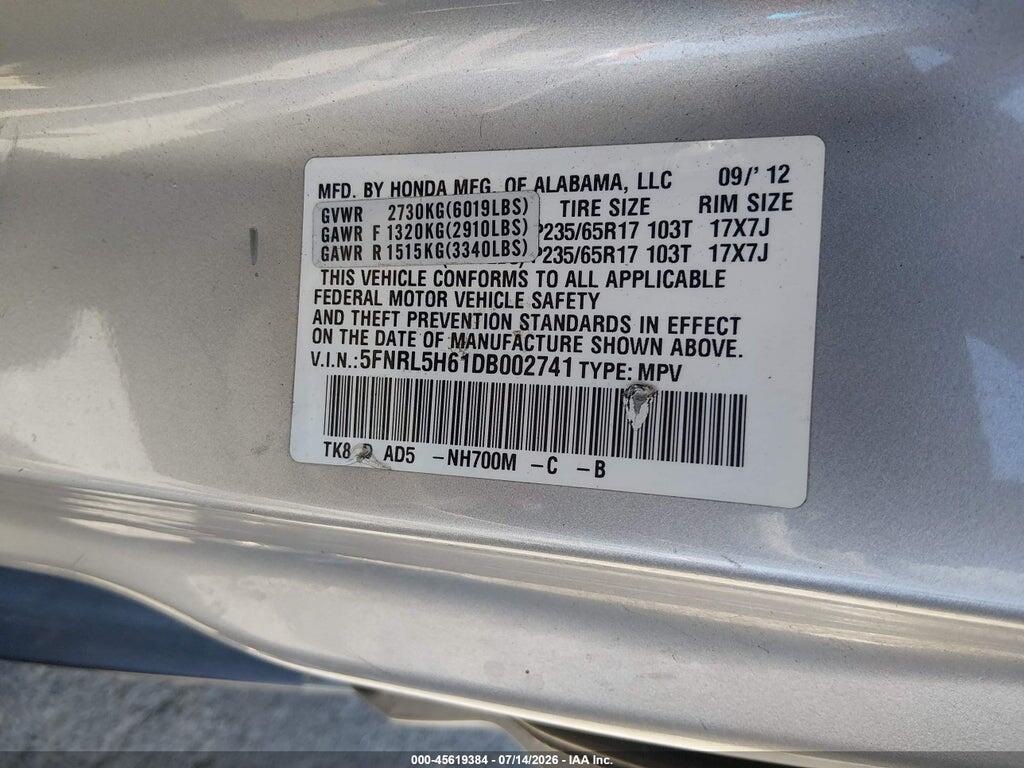 5FNRL5H61DB002741 2013 HONDA ODYSSEY photo no. 9