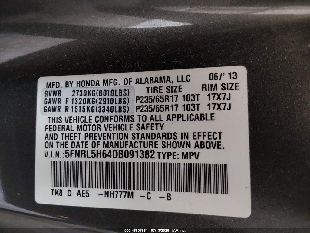 5FNRL5H64DB091382 2013 HONDA ODYSSEY photo no. 9