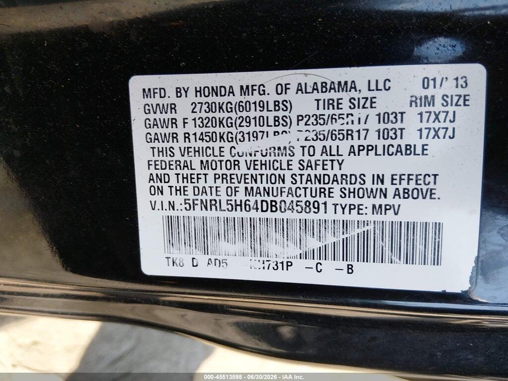 5FNRL5H64DB045891 2013 HONDA ODYSSEY photo no. 8