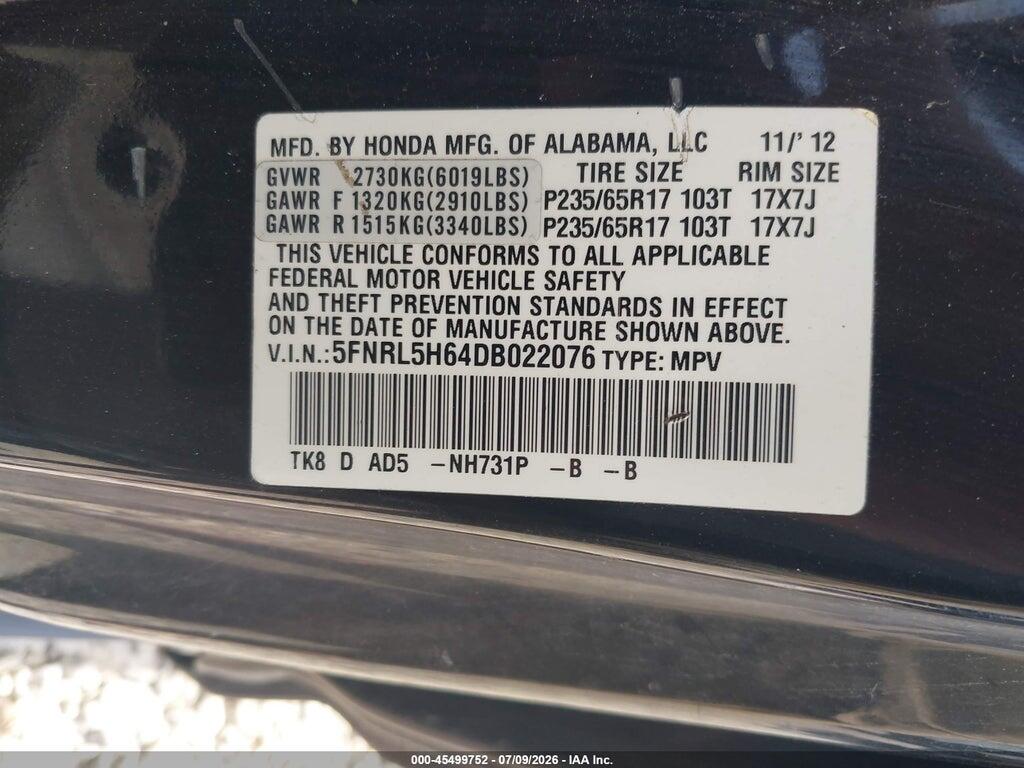 5FNRL5H64DB022076 2013 HONDA ODYSSEY photo no. 9