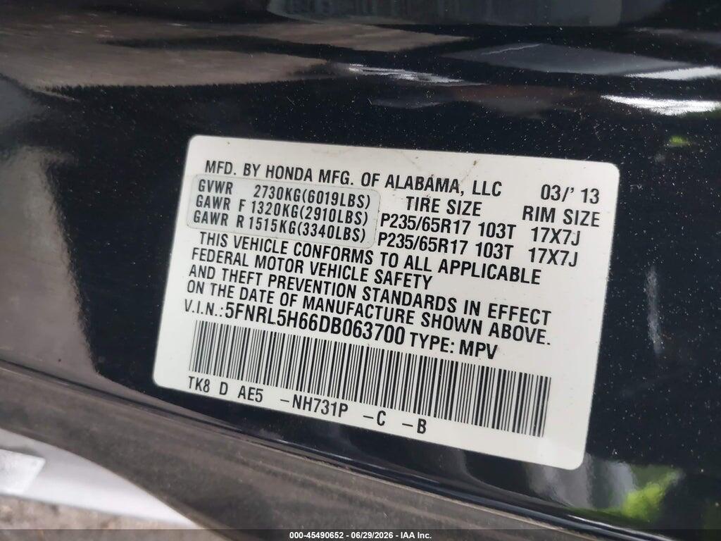 5FNRL5H66DB063700 2013 HONDA ODYSSEY photo no. 9