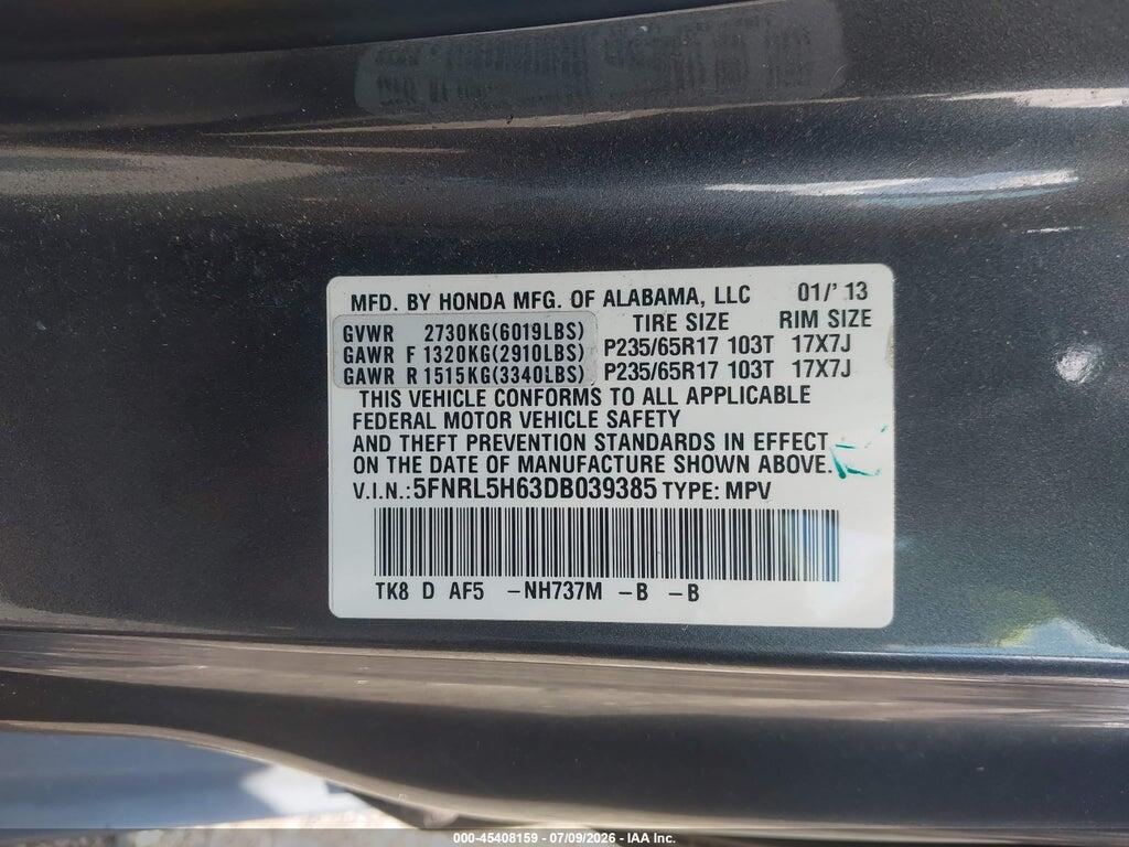 5FNRL5H63DB039385 2013 HONDA ODYSSEY photo no. 9