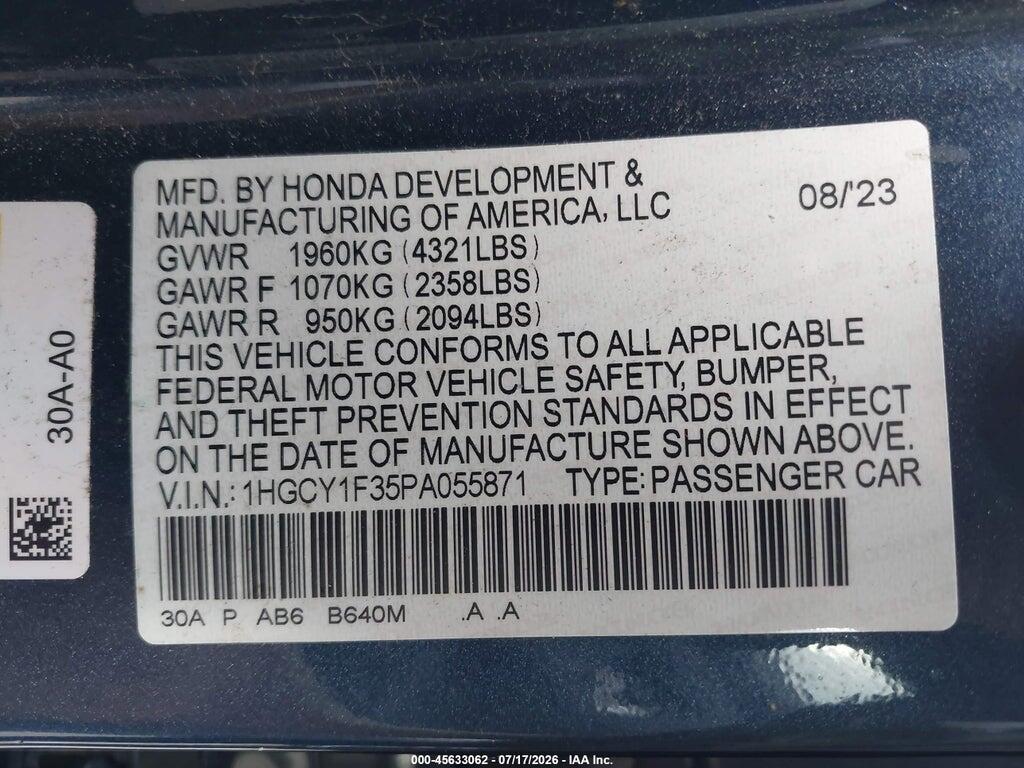 1HGCY1F35PA055871 2023 HONDA ACCORD photo no. 9