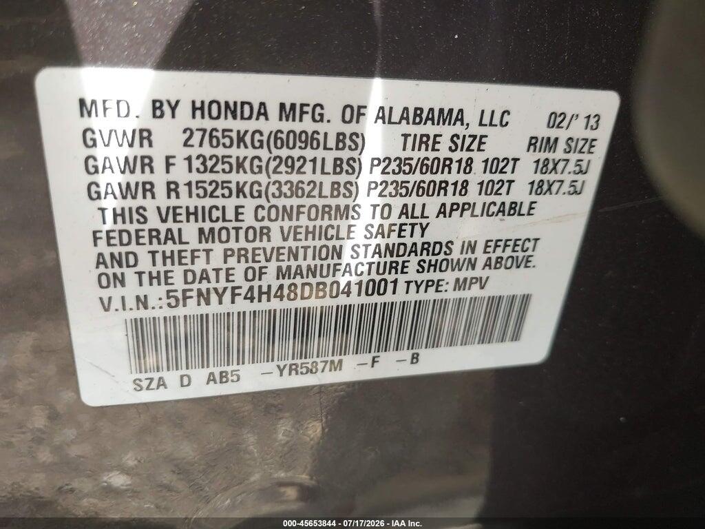 5FNYF4H48DB041001 2013 HONDA PILOT photo no. 9