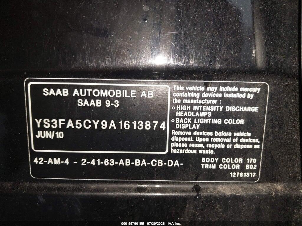 YS3FA5CY9A1613874 2010 SAAB 9-3 photo no. 9