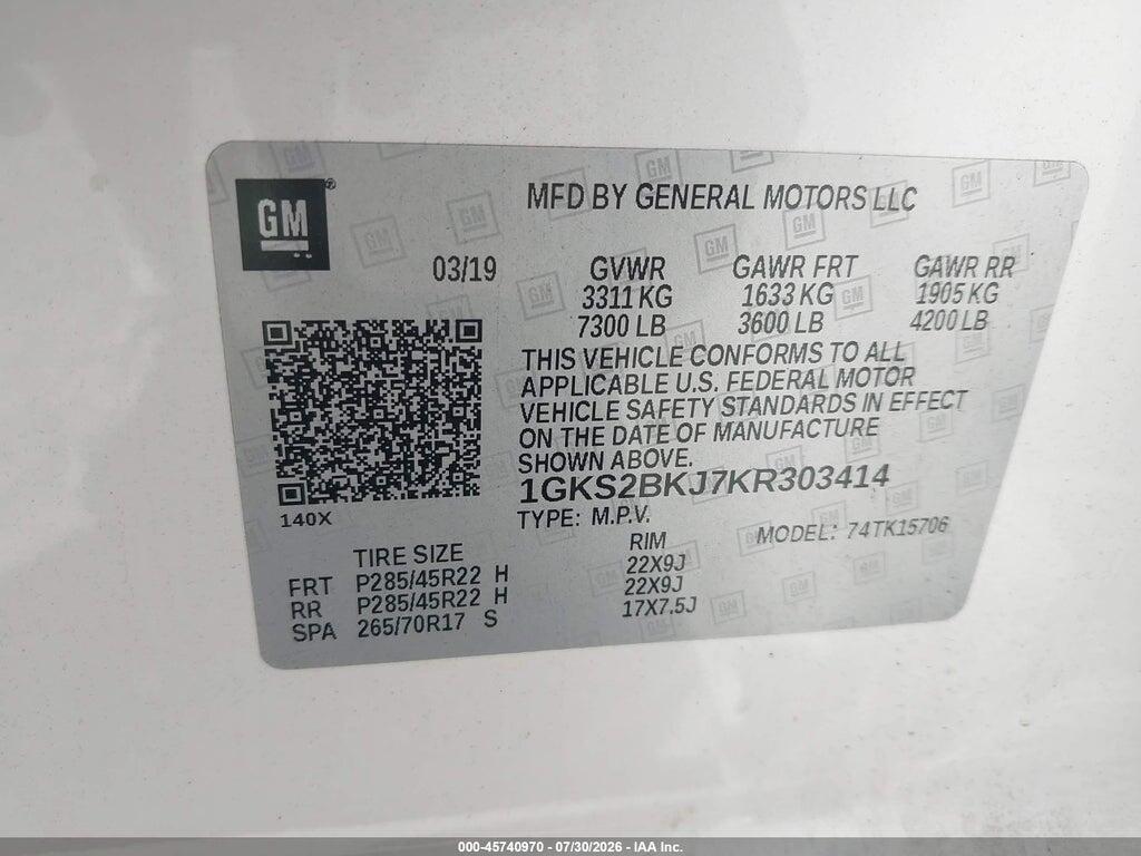 1GKS2CKJ7KR303414 2019 GMC YUKON photo no. 9