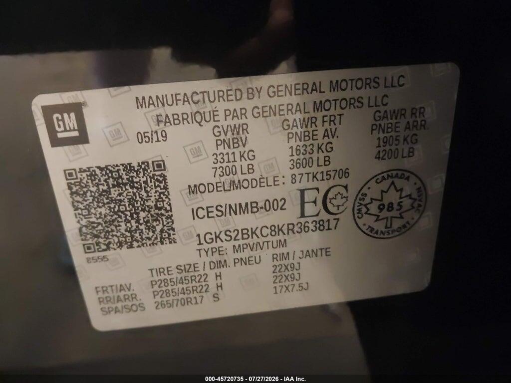 1GKS2BKC8KR363817 2019 GMC YUKON photo no. 9