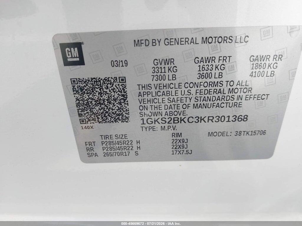 1GKS2BKC3KR301368 2019 GMC YUKON photo no. 9