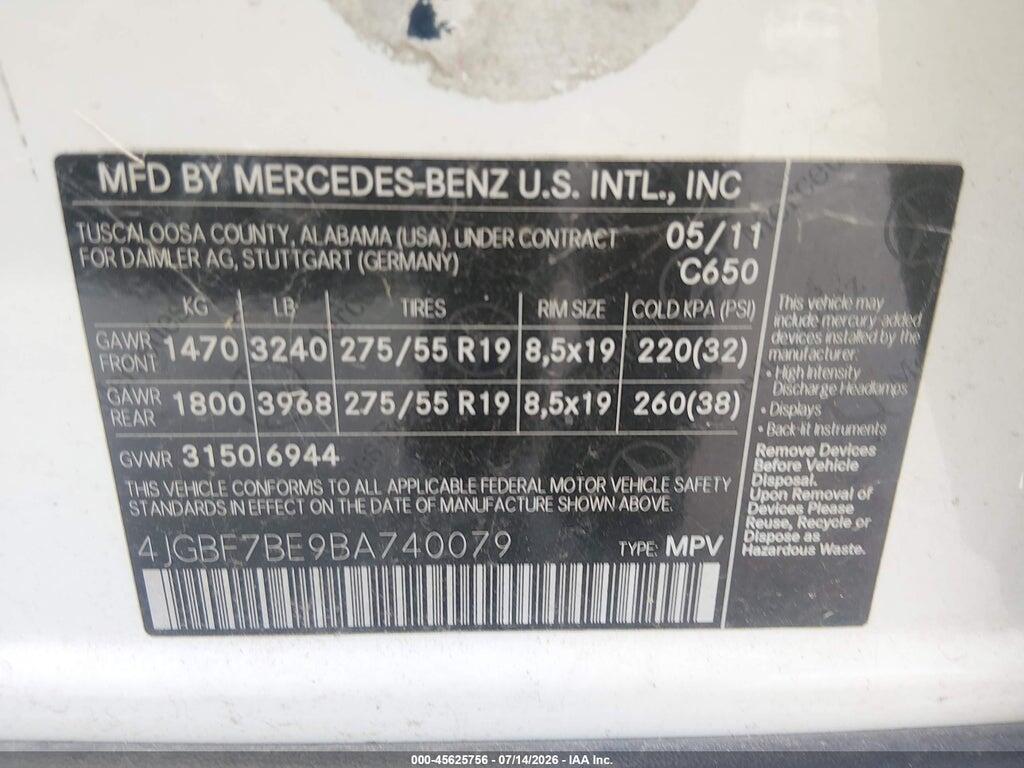 4JGBF7BE9BA740079 2011 MERCEDES-BENZ GL 450 photo no. 9