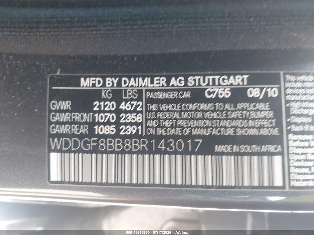 WDDGF8BB8BR143017 2011 MERCEDES-BENZ C 300 photo no. 9