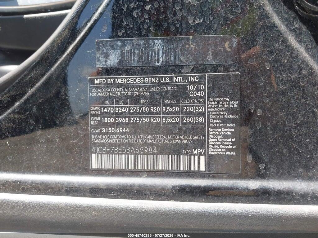 4JGBF7BE5BA659841 2011 MERCEDES-BENZ GL 450 photo no. 9