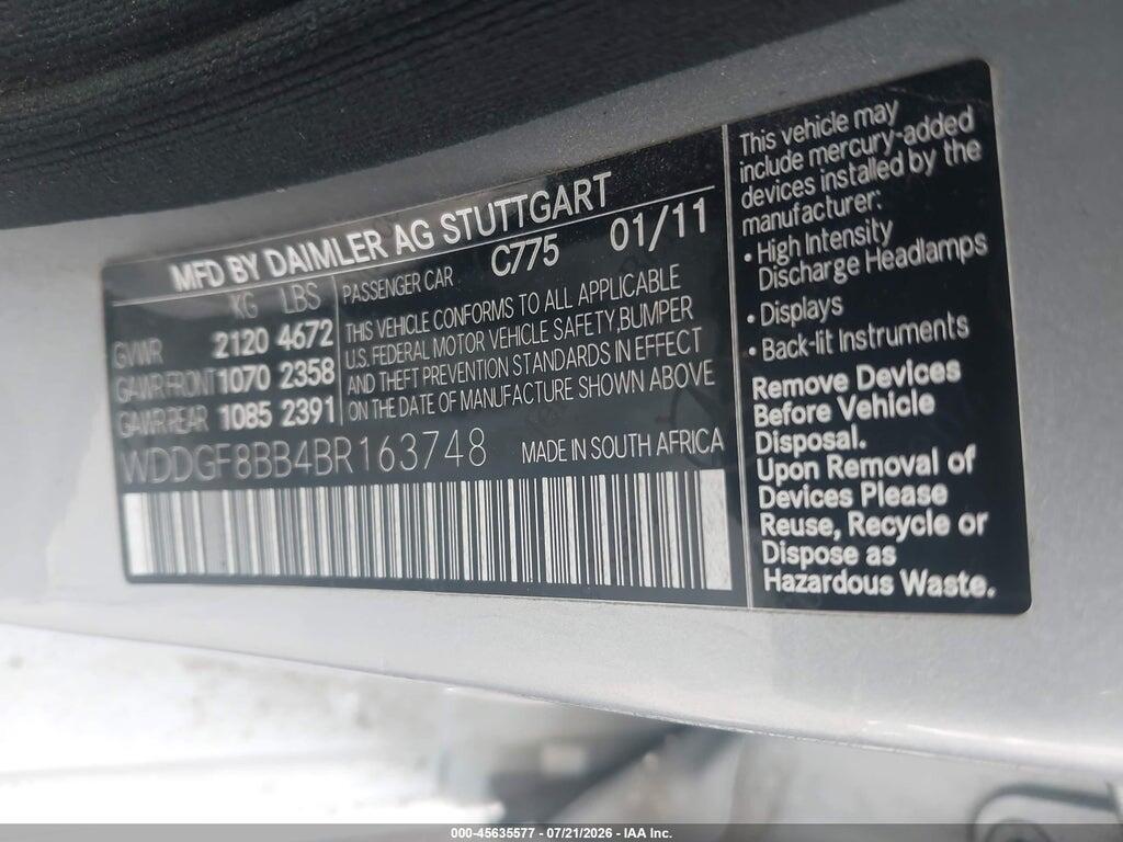 WDDGF8BB4BR163748 2011 MERCEDES-BENZ C 300 photo no. 9