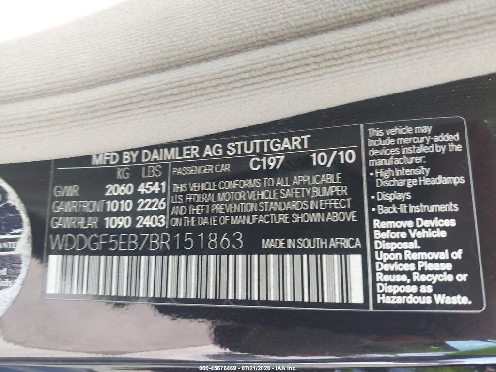 WDDGF5EB7BR151863 2011 MERCEDES-BENZ C 300 photo no. 9