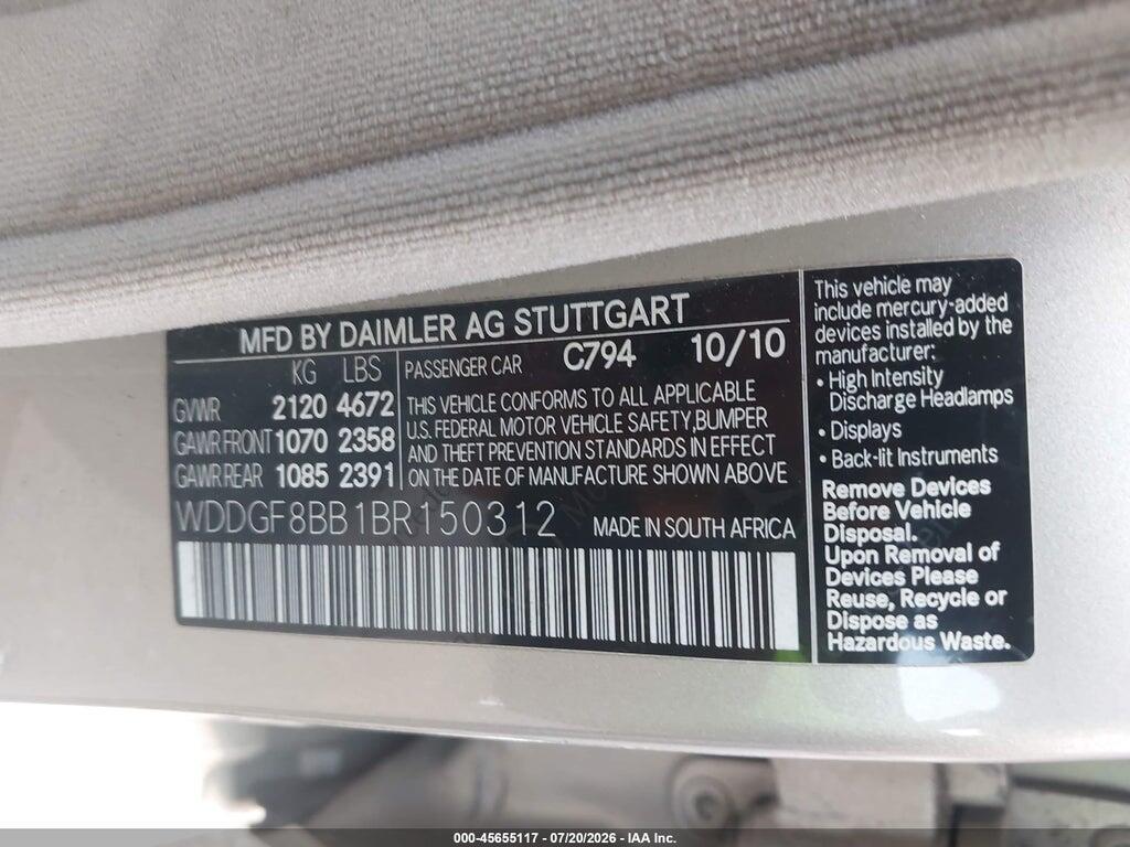 WDDGF8BB1BR150312 2011 MERCEDES-BENZ C 300 photo no. 9
