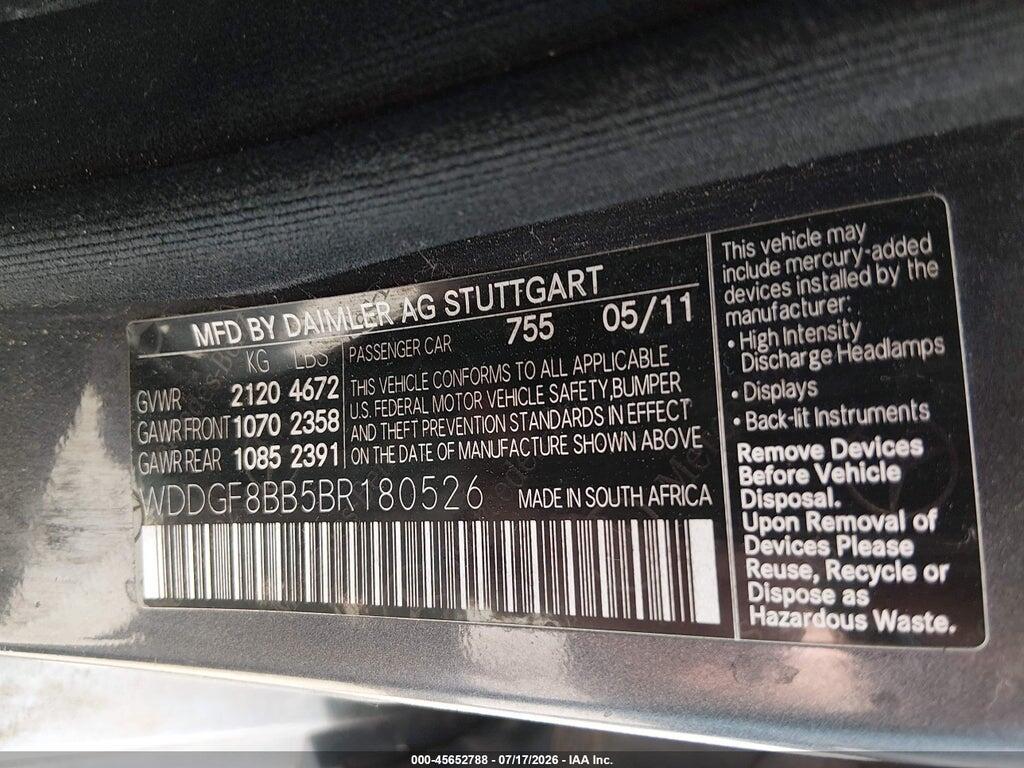 WDDGF8BB5BR180526 2011 MERCEDES-BENZ C 300 photo no. 9