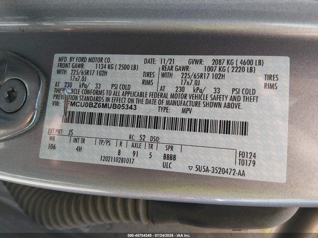 1FMCU0BZ6MUB05343 2021 FORD ESCAPE photo no. 9