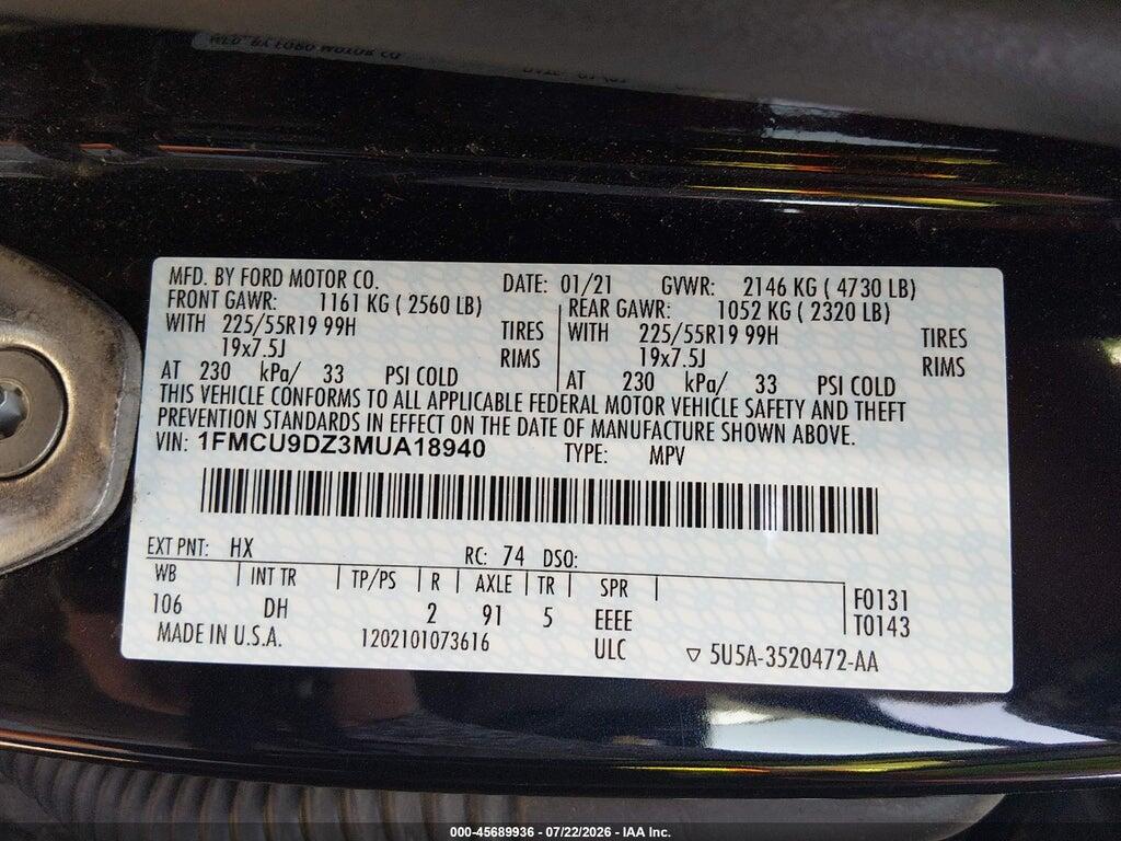 1FMCU9DZ3MUA18940 2021 FORD ESCAPE photo no. 9