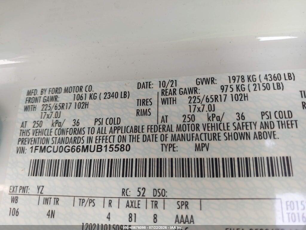 1FMCU0G66MUB15580 2021 FORD ESCAPE photo no. 9