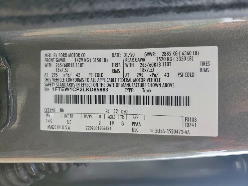 1FTEW1CP2LKD65663 2020 FORD F150 photo no. 12