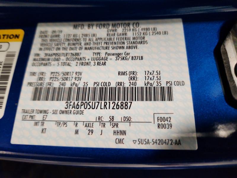3FA6P0SU7LR126887 2020 FORD FUSION photo no. 12