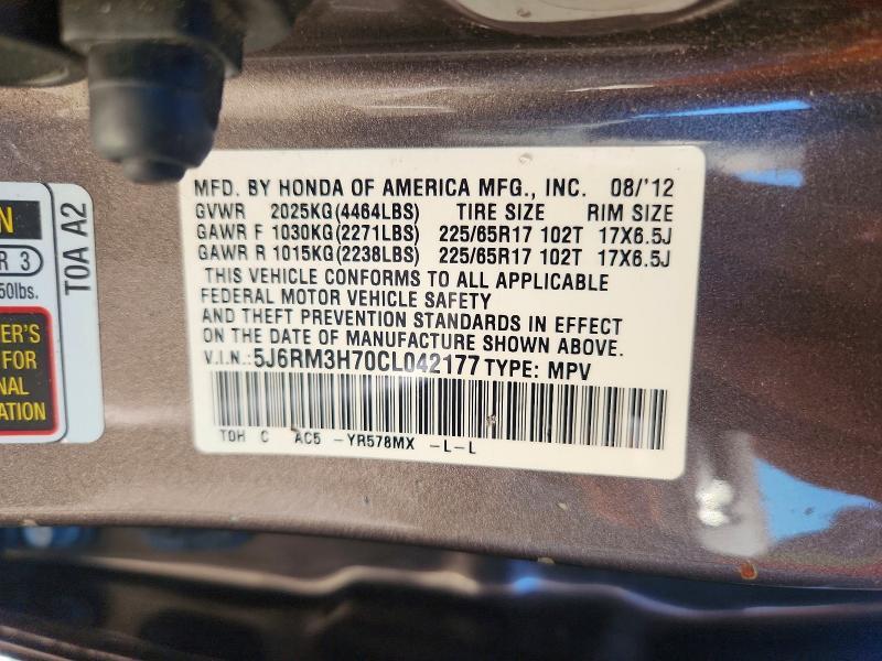 5J6RM3H70CL042177 2012 HONDA CR-V photo no. 12