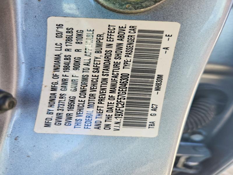 19XFC2F57GE046300 2016 HONDA CIVIC photo no. 12