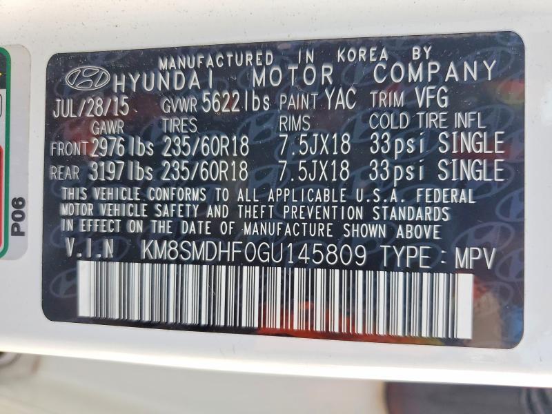 2016 HYUNDAI SANTA FE SE — Фото 13 из 13