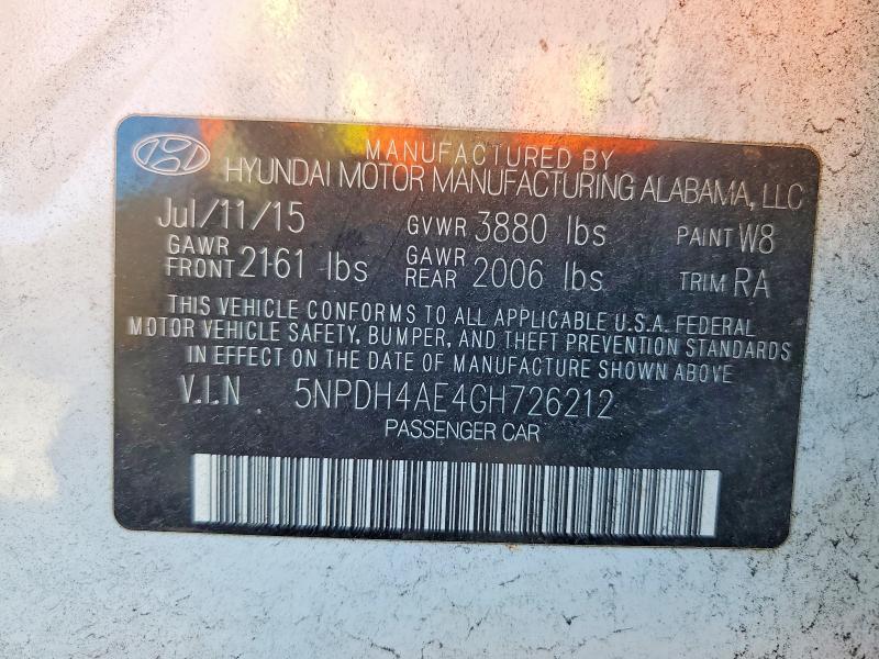 5NPDH4AE4GH726212 2016 HYUNDAI ELANTRA photo no. 12