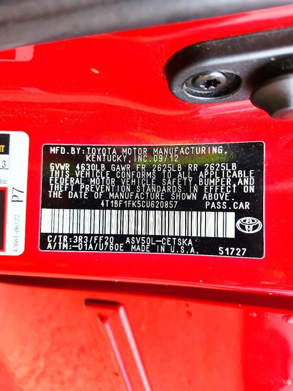 2012 TOYOTA CAMRY SE — Фото 12 из 12