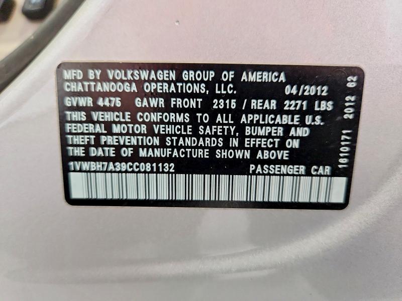 1VWBH7A39CC081132 2012 VOLKSWAGEN PASSAT photo no. 12
