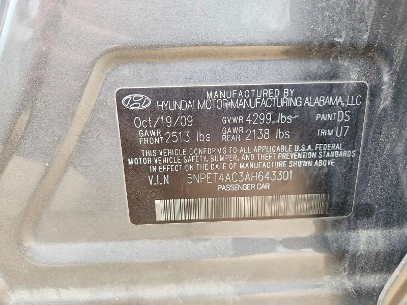 5NPET4AC3AH643301 2010 HYUNDAI SONATA photo no. 12