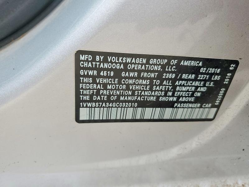 1VWBS7A34GC032010 2016 VOLKSWAGEN PASSAT photo no. 12