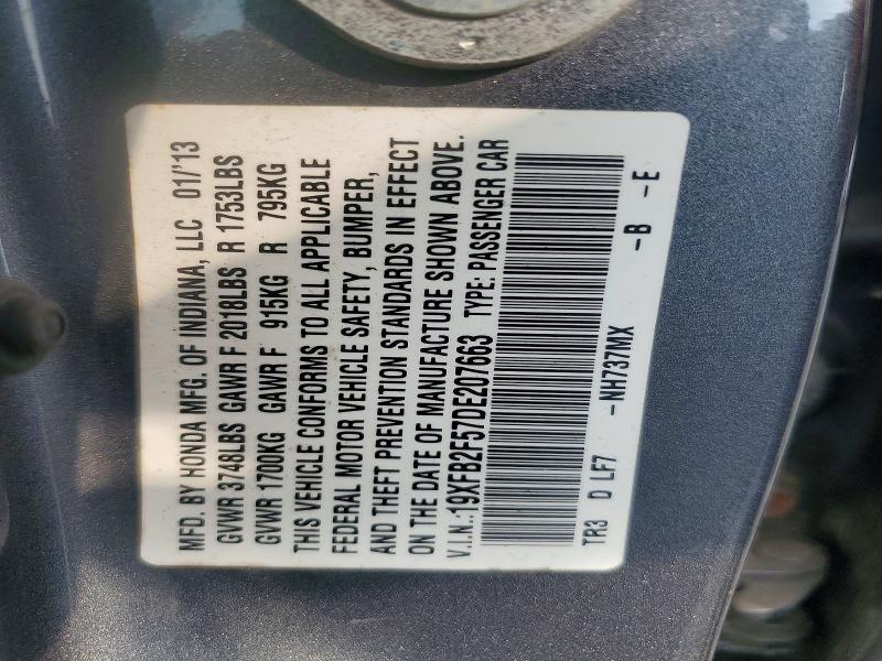 19XFB2F57DE207663 2013 HONDA CIVIC photo no. 12