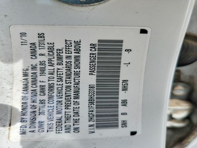 2HGFA1F58BH533181 2011 HONDA CIVIC photo no. 12