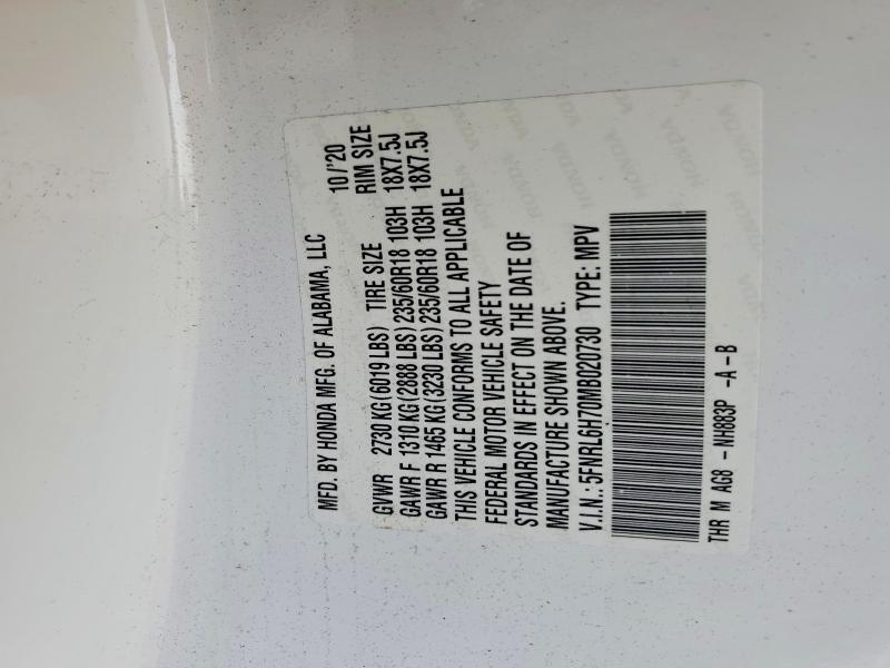 5FNRL6H70MB020730 2021 HONDA ODYSSEY photo no. 12