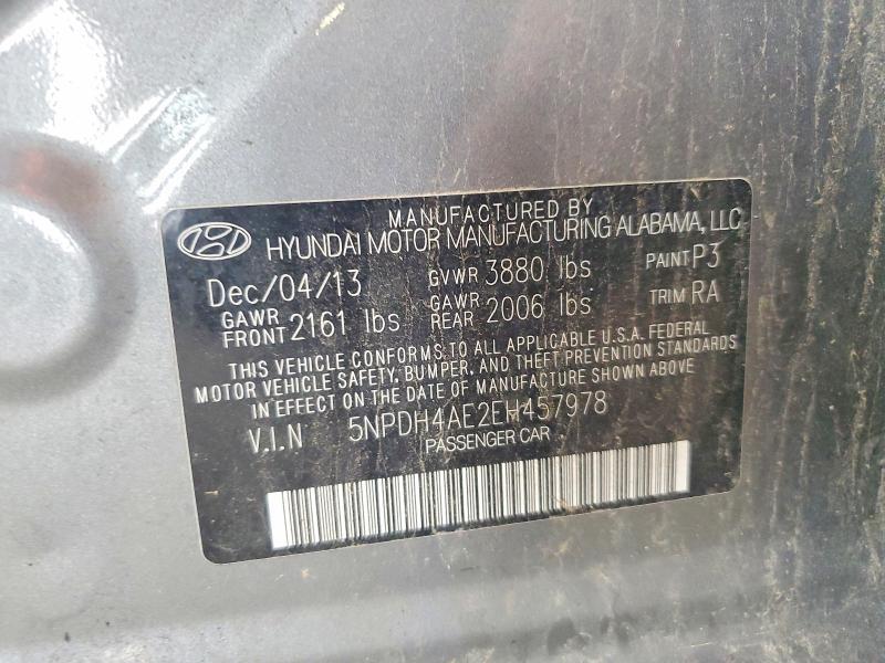 5NPDH4AE2EH457978 2014 HYUNDAI ELANTRA photo no. 12