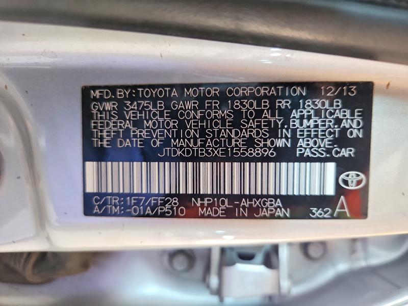 JTDKDTB3XE1558896 2014 TOYOTA PRIUS C photo no. 12