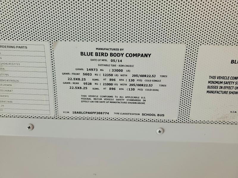 1BABLCPA6FF308774 2015 BLUEBIRD VISION photo no. 10