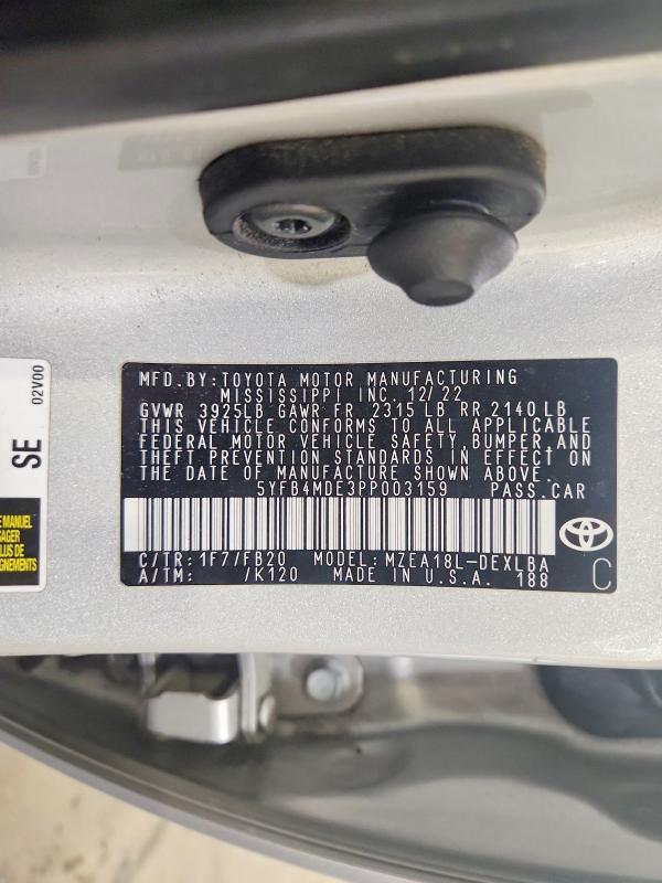 5YFB4MDE3PP003159 2023 TOYOTA COROLLA photo no. 12