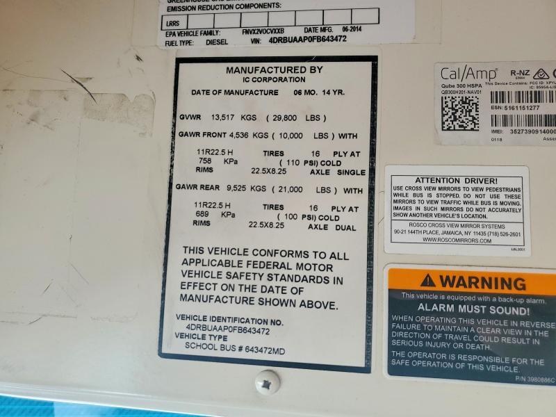 2015 IC CORPORATION CE SERIES SCHOOL - SCHOOL BUS — Фото 10 из 10