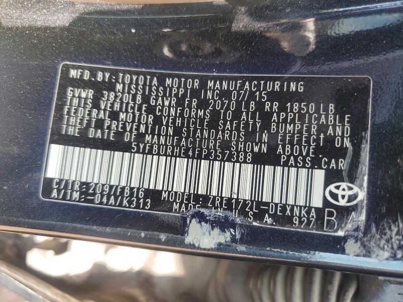 5YFBURHE4FP357388 2015 TOYOTA COROLLA photo no. 12