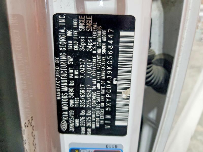 5XYPGDA39KG568447 2019 KIA SORENTO photo no. 12